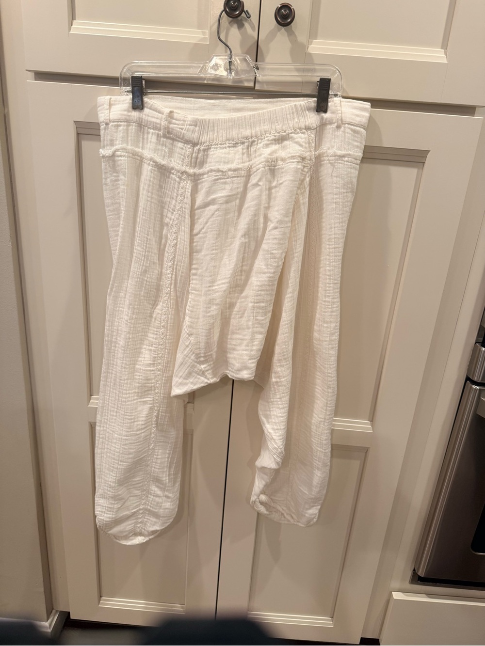 Free People White Cotton Gauze Harem Pants Crochet Boho Size M